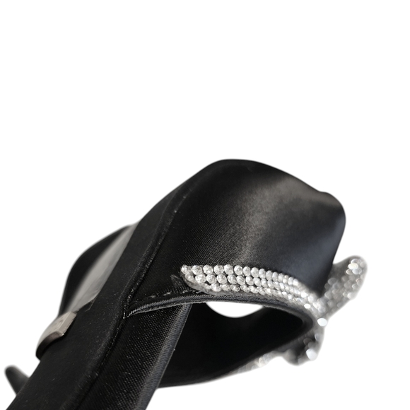 Vodvob Rhinestone Bow Black Square Toe Heels Women's Size 8 - Picture 11 of 13